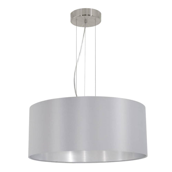 Suspension Maserlo 3 lumières grise et argentée, tissu