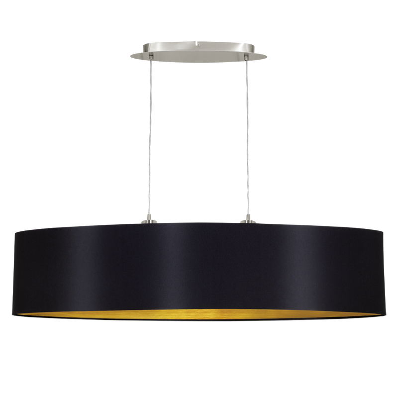 Suspension Maserlo 2 lumières noire et dorée, tissu