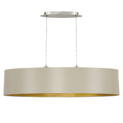 Suspension Maserlo 2 lumières taupe et dorée, tissu