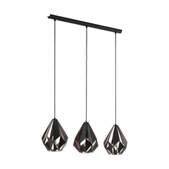 Suspension Carlton 1 3 lumières noire et cuivrée