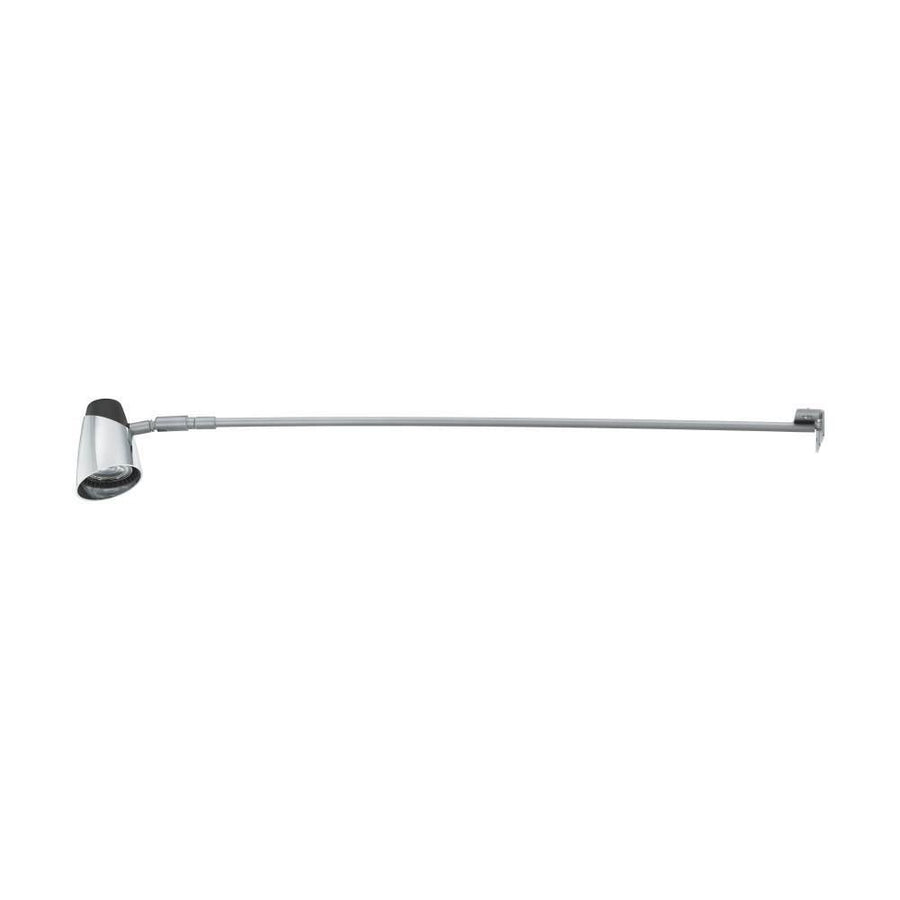 Applique murale argentée à long bras horizontal et tête cylindrique orientable chromée