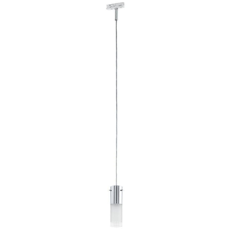 Suspension complète sur fond blanc avec câble, rosace et cylindre chromé