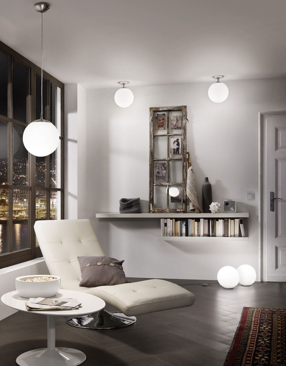 Suspension Rondo nickel et blanche mat, verre (85262)