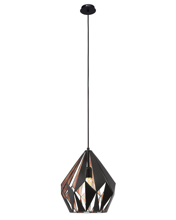 Suspension Carlton 1 noire et cuivrée, H 110 cm