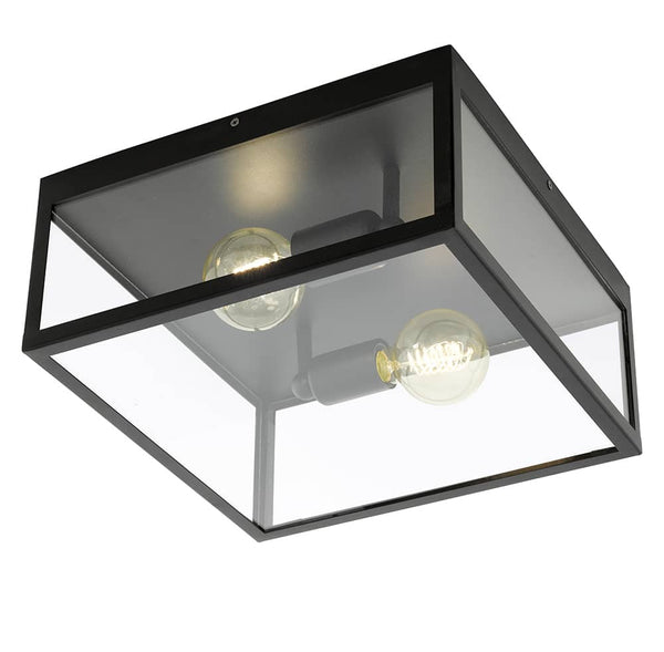 Plafonnier Charterhouse noir et transparent, verre