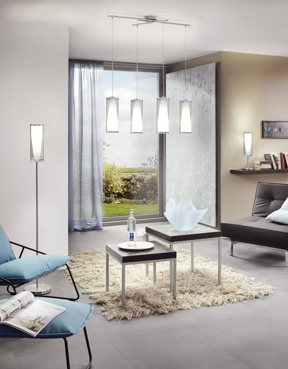 Suspension Pinto Nero nickel et noire mat, verre (90305)
