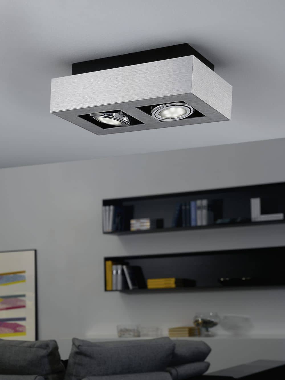 Plafonnier Loke 1 aluminium et noir