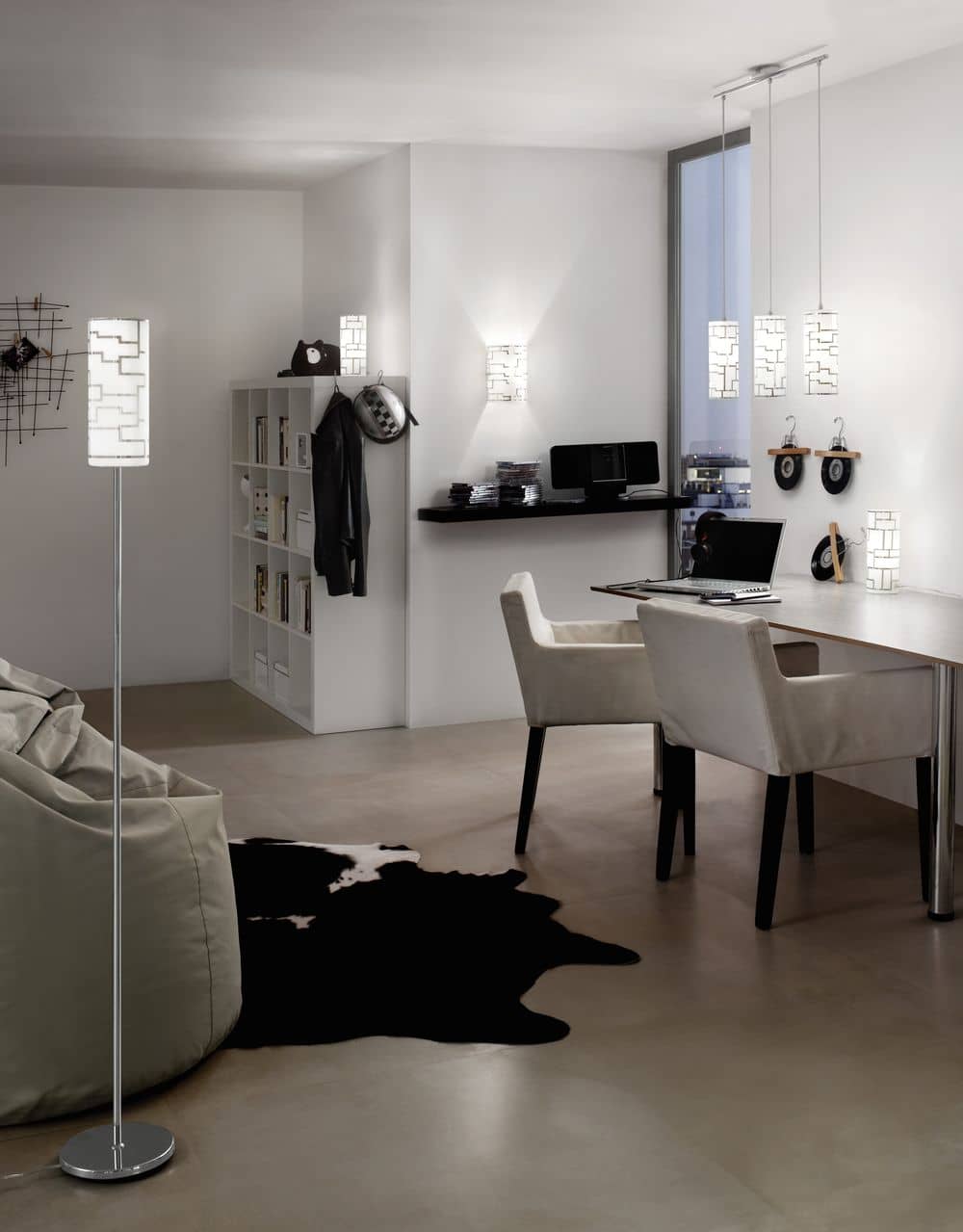 Suspension Bayman chromée et blanche, verre