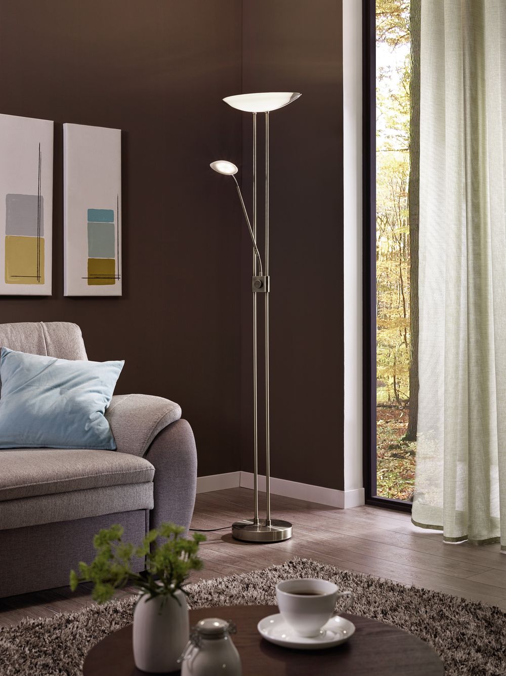 Lampadaire Baya nickel et blanc mat, verre