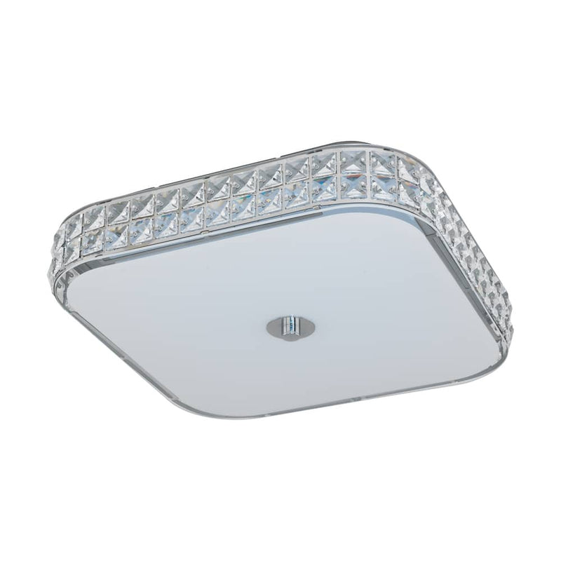 Plafonnier Cardillio chromé et blanc, cristal