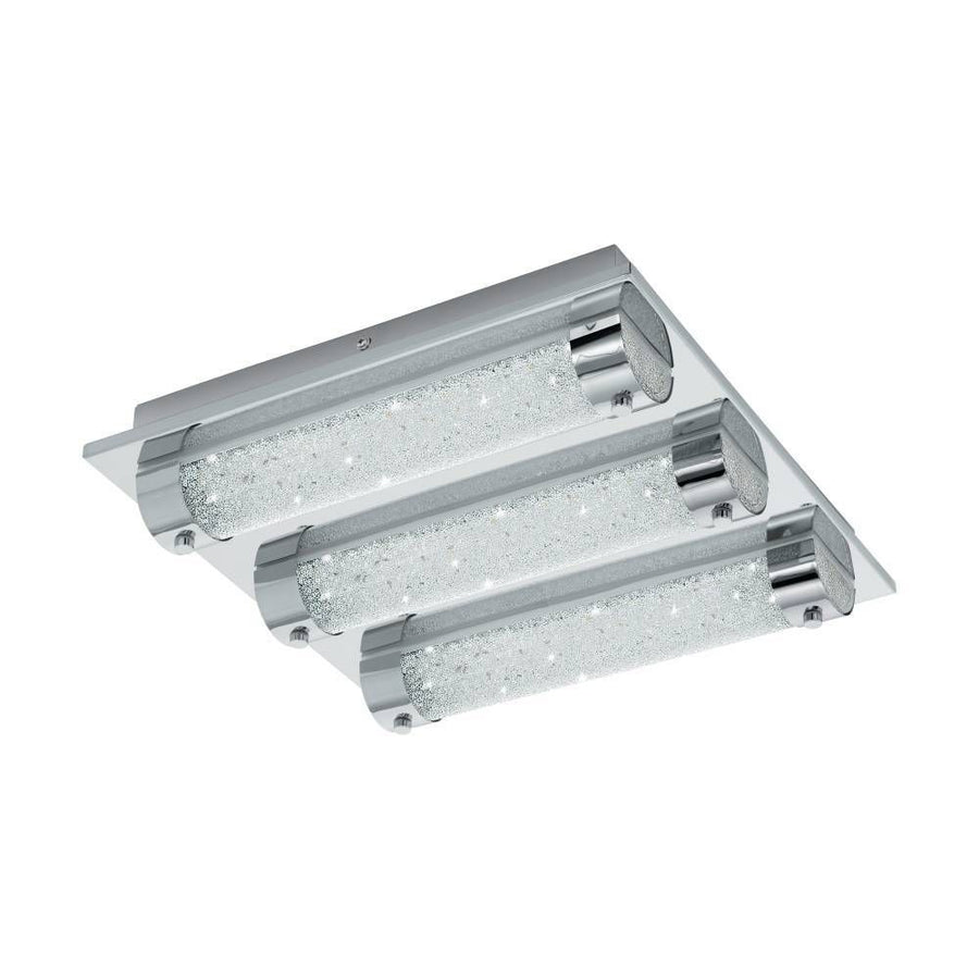 Vue de produit sur fond blanc du plafonnier chromé à trois diffuseurs