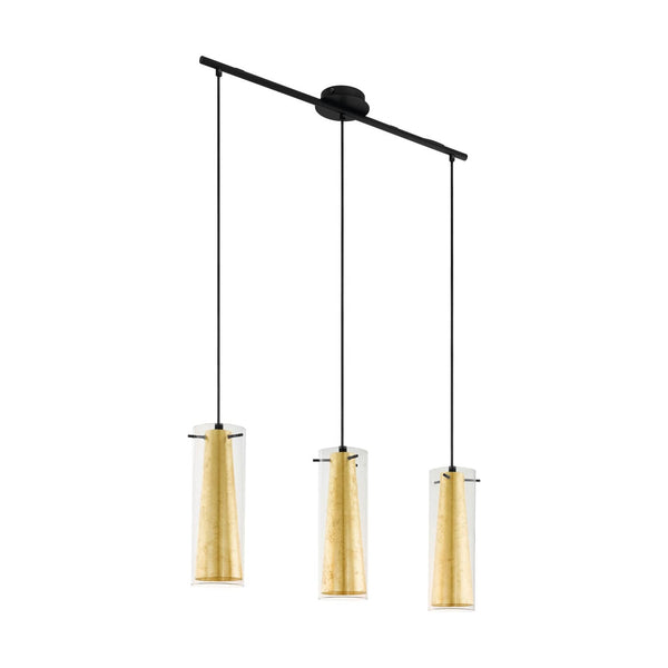 Suspension Pinto 3 lumières transparente et dorée