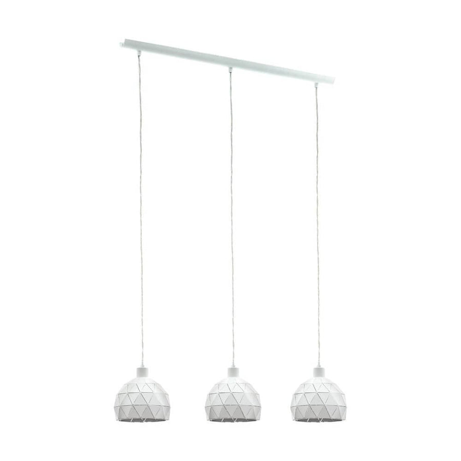 Vue de face de la suspension trois lumières blanche sur fond blanc