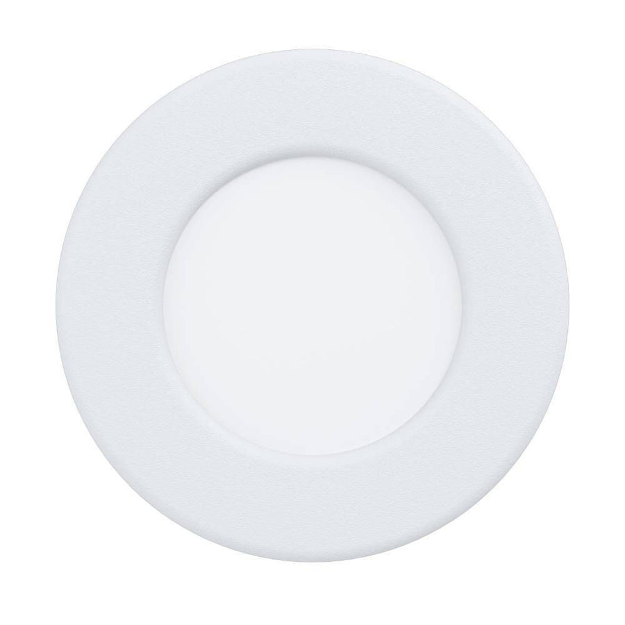Spot encastrable blanc rond de face sur fond blanc uni