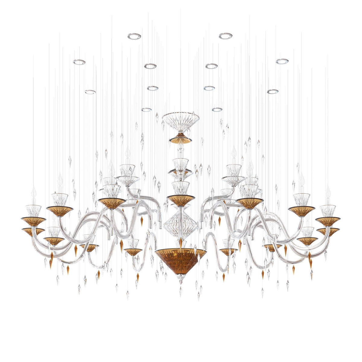 Version ambrée du lustre, présentée de face sur fond blanc neutre