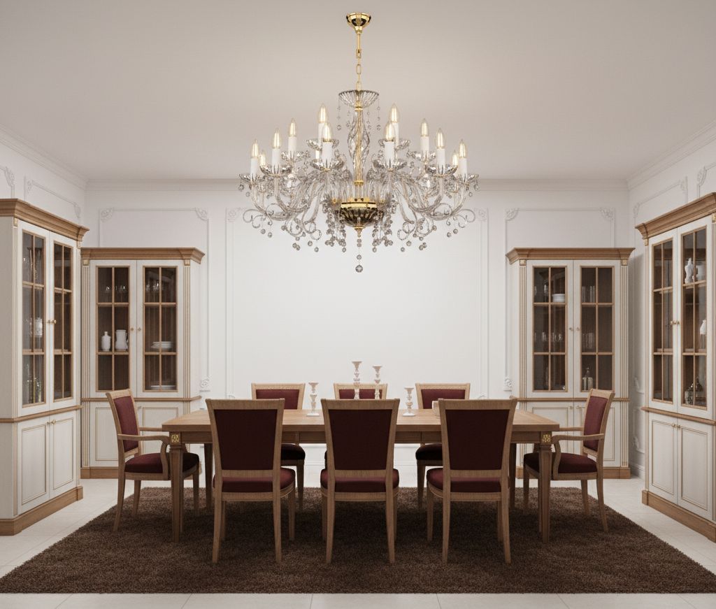 Lustre suspendu au-dessus d'une table de salle à manger en bois