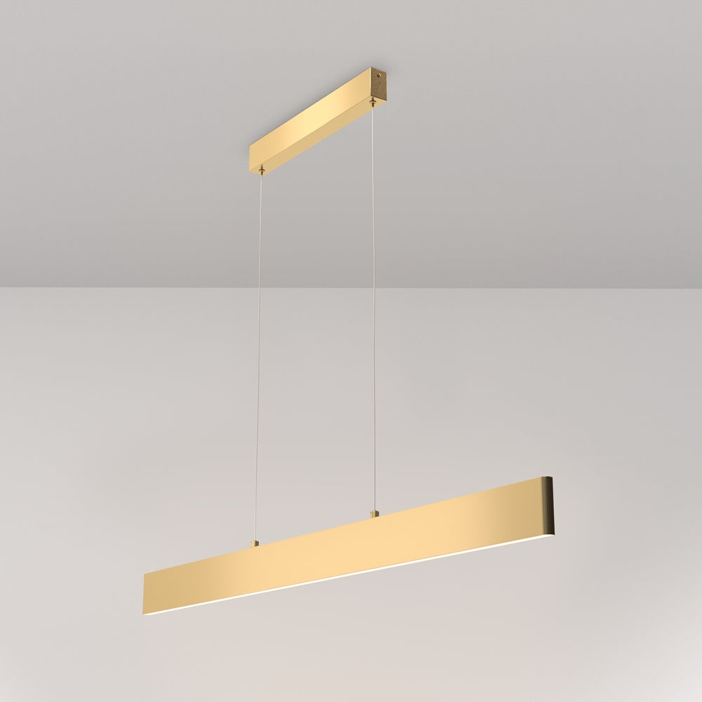 Mise en situation au plafond, vue en biais montrant la lumière sous la barre dorée