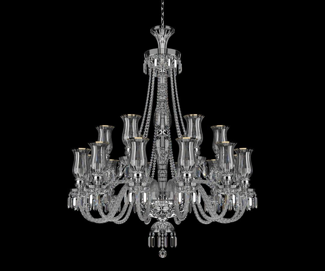 Second angle du lustre entier, suspensions et pampilles de cristal visibles