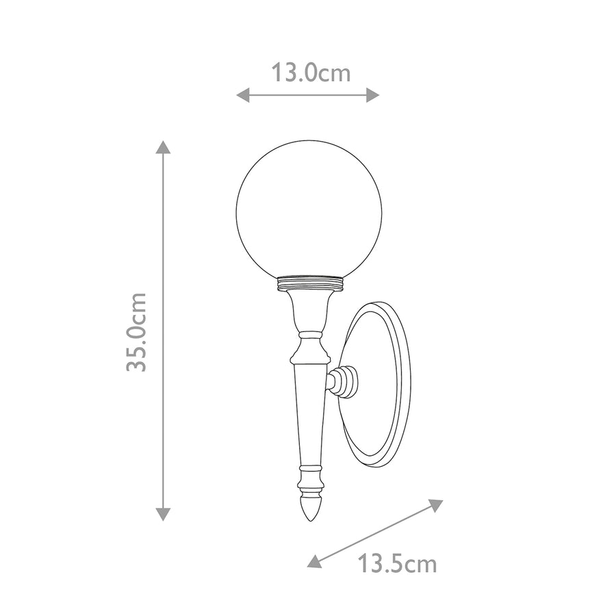 Schéma coté montrant 35 cm de hauteur et 13,5 cm de saillie