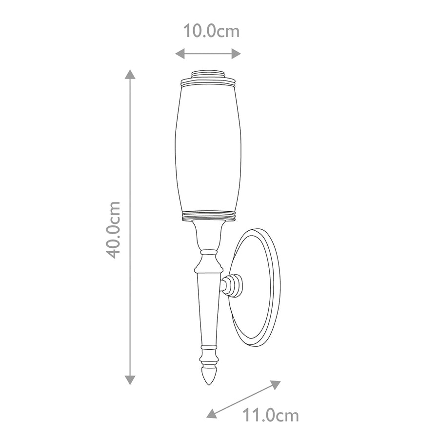 Schéma de dimensions : hauteur 40 cm, largeur 10 cm, profondeur 11 cm.