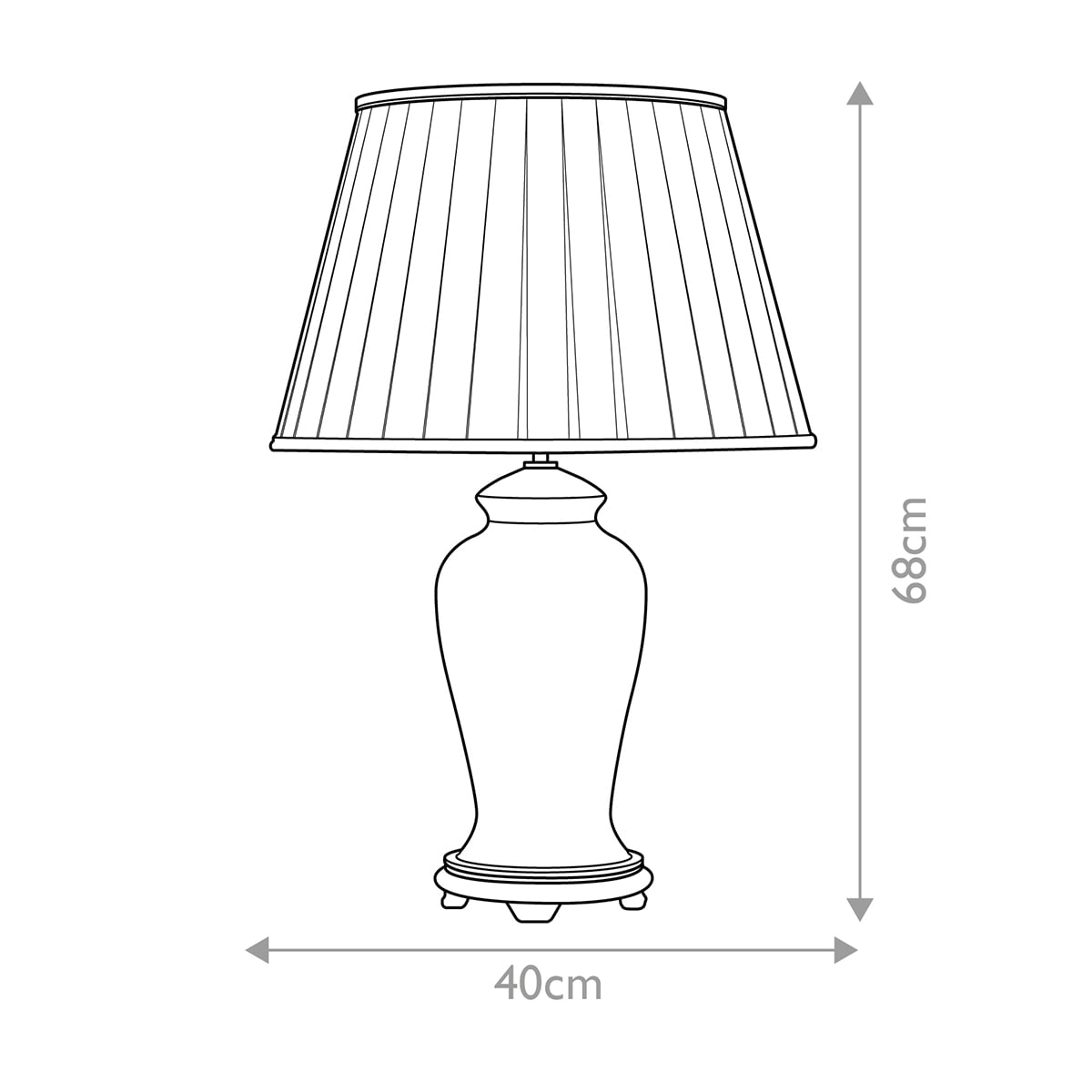 Schéma technique avec dimensions indiquant une hauteur de 68 cm et une largeur de 40 cm.