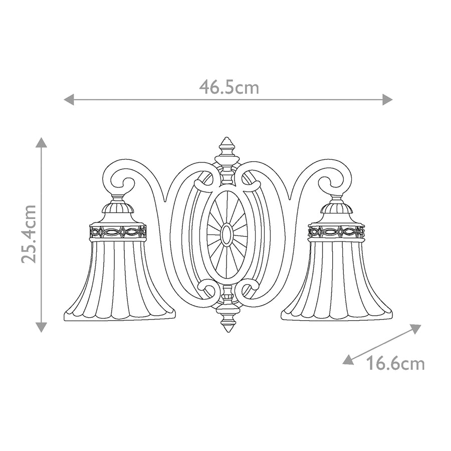 Schéma coté de l'applique, largeur 46,5 cm et hauteur 25,4 cm
