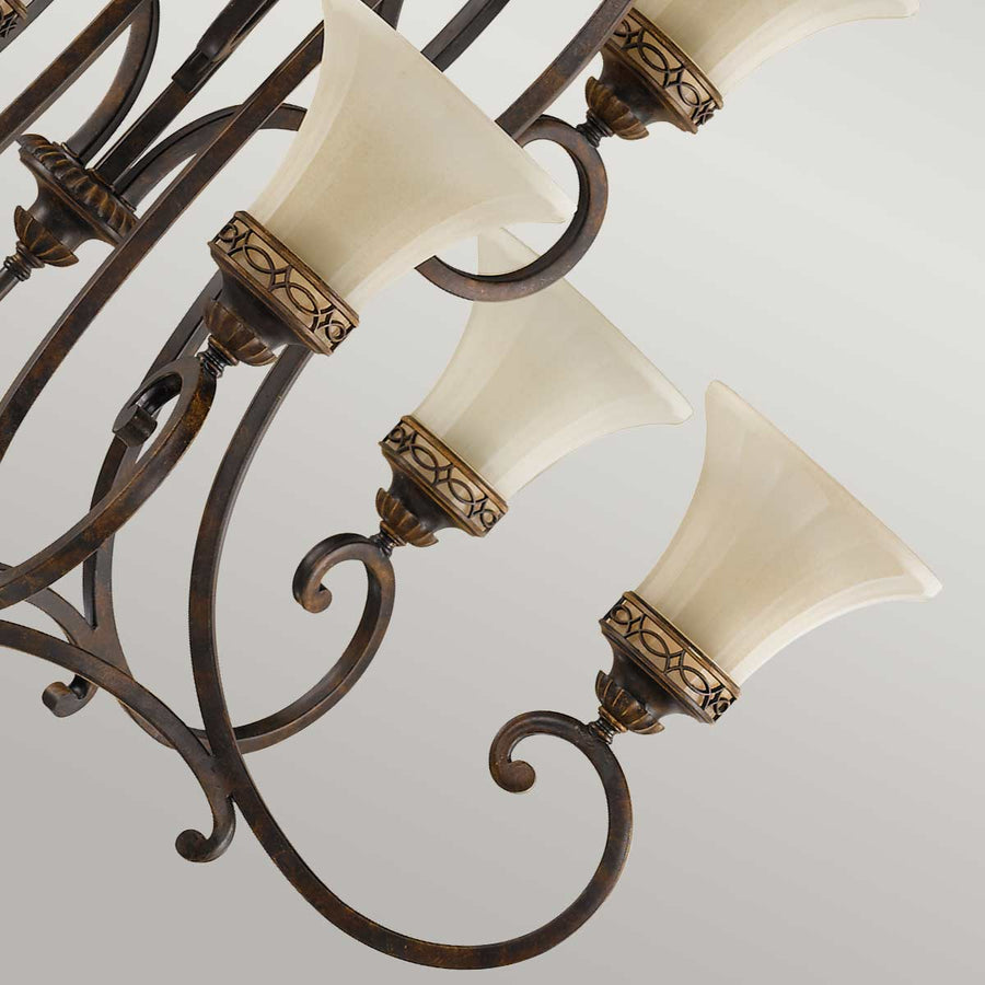 Lustre Drawing Room 9 lumières bois foncé, verre