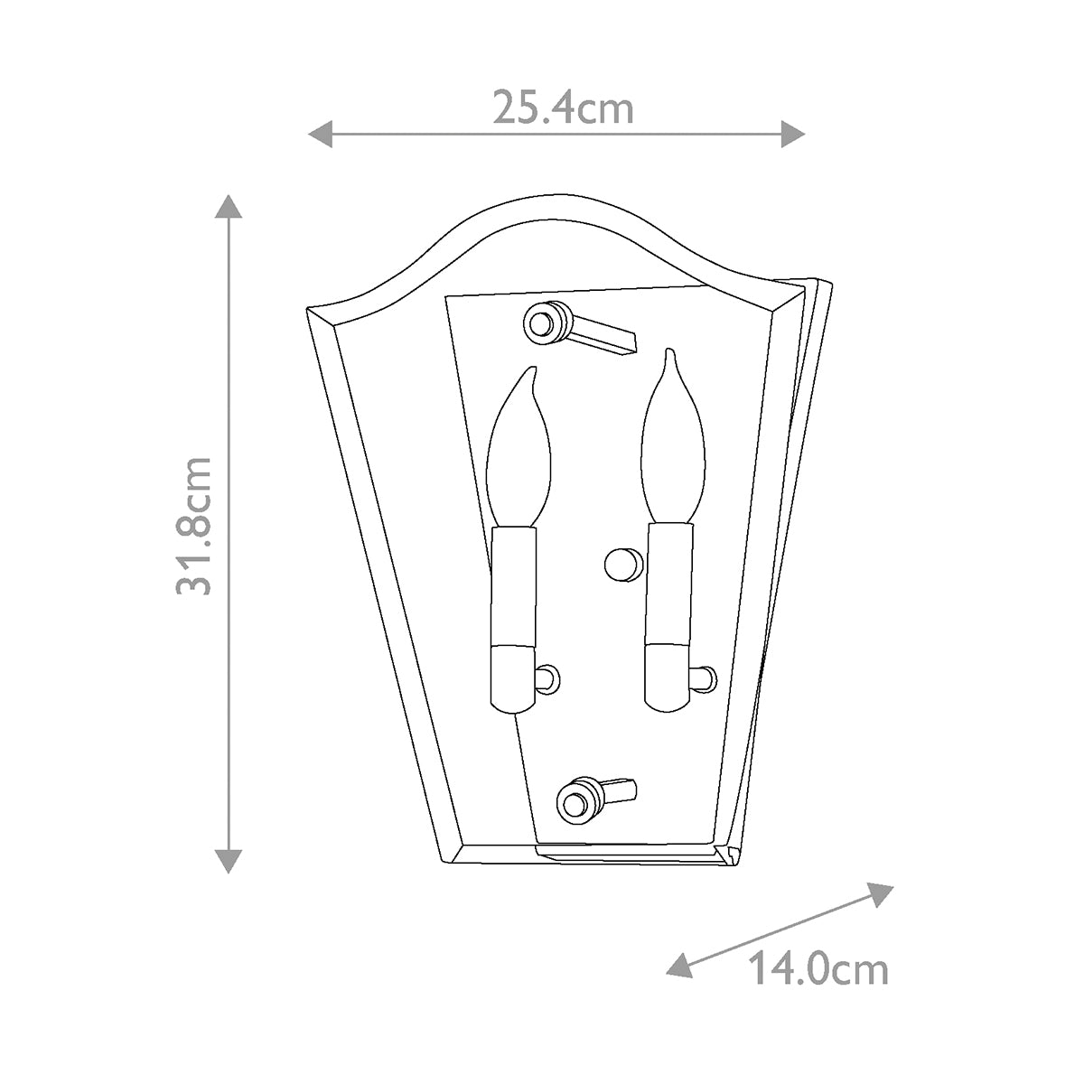 Schéma technique de l'applique avec mesures 25,4 cm, 31,8 cm et 14 cm.