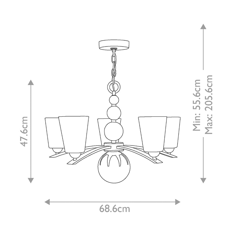 Schéma de dimensions du lustre, hauteur et largeur indiquées