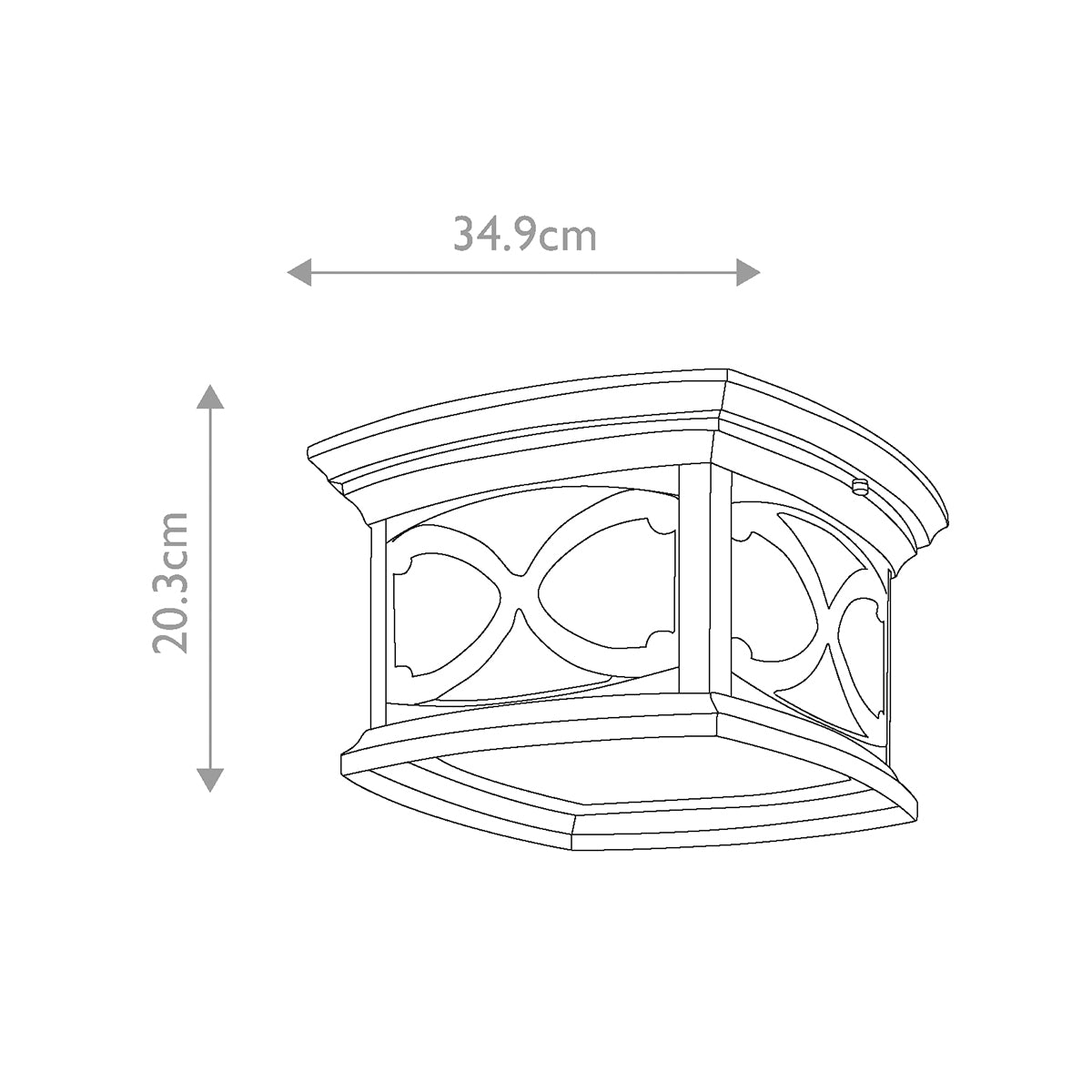 Schéma coté du plafonnier indiquant 34,9 cm de largeur et 20,3 cm de hauteur