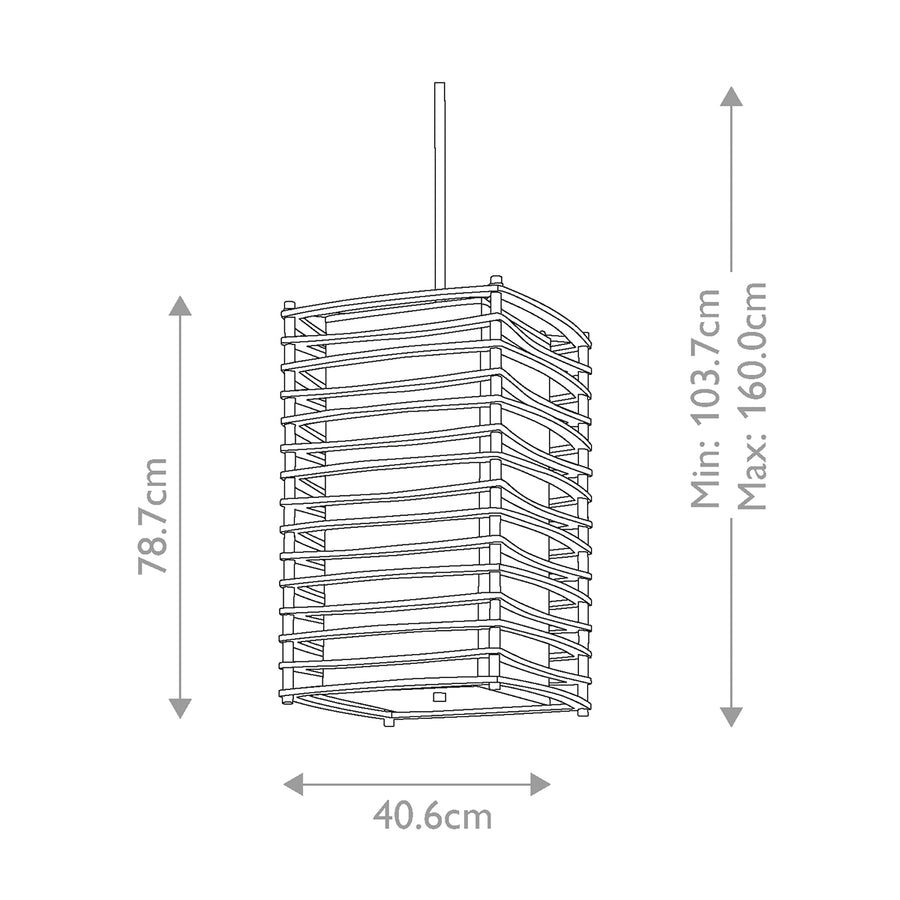 Schéma coté de la suspension : hauteur 78,7 cm, largeur 40,6 cm et réglage.