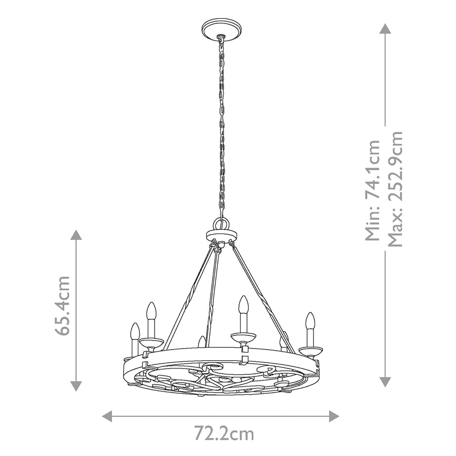 Schéma coté du luminaire avec hauteur minimale, maximale et diamètre