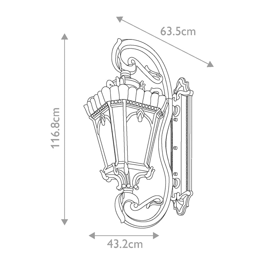 Schéma coté du luminaire indiquant hauteur, largeur et profondeur