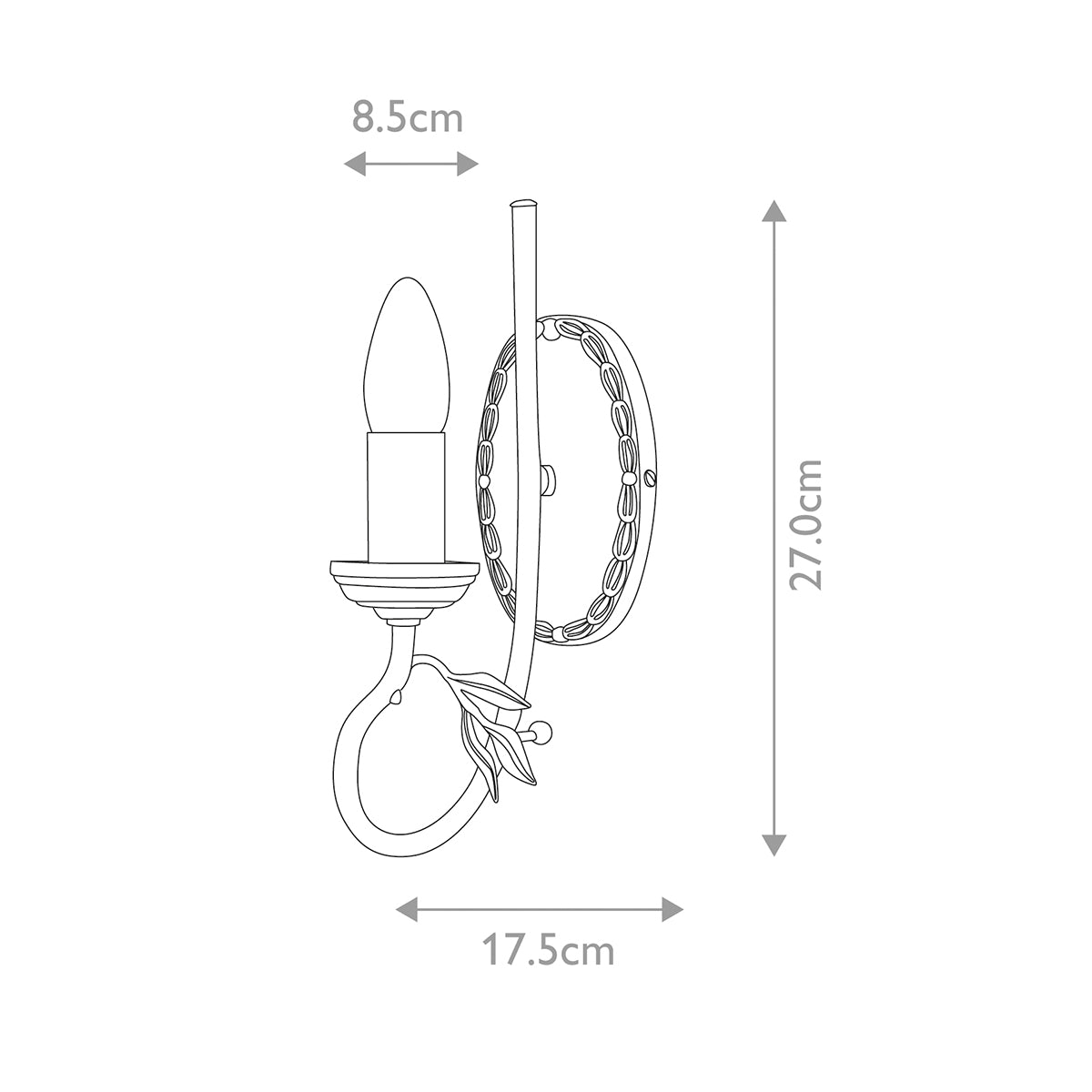 Schéma coté indiquant 27 cm de haut et 17,5 cm de large