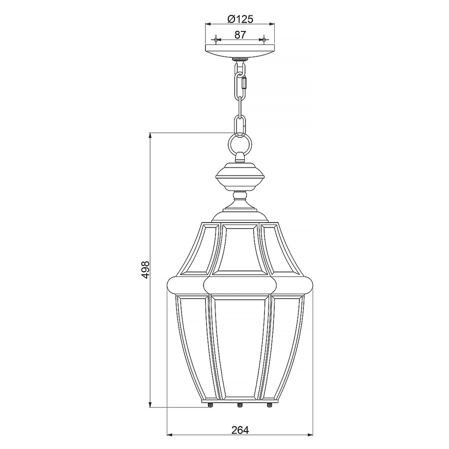 Schéma technique coté indiquant hauteur totale et diamètre du luminaire