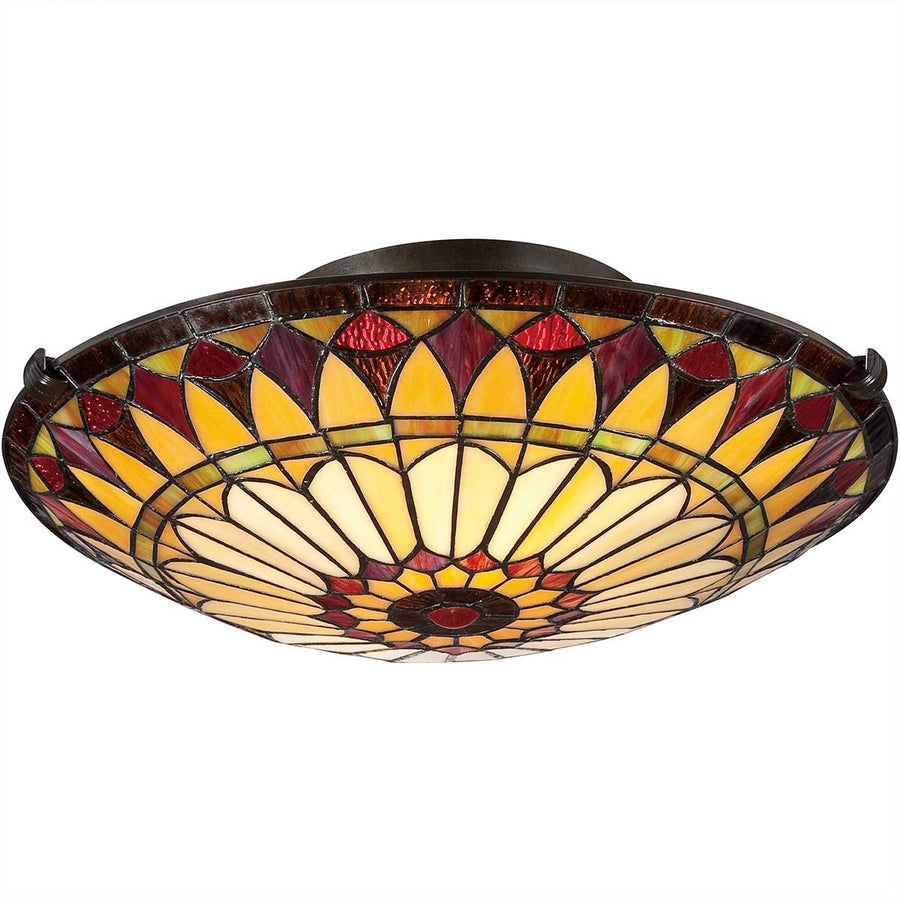 Abat-jour Tiffany bombé vu de face sur fond blanc, monture bronze