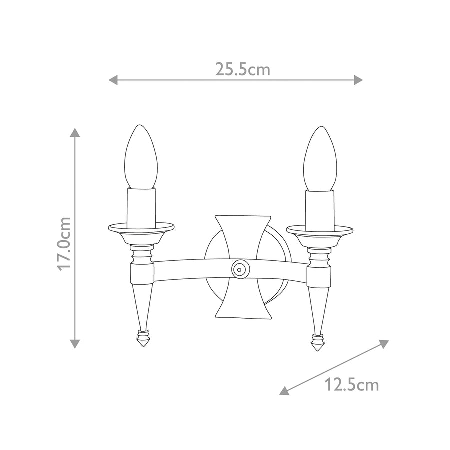 Schéma technique coté : largeur 25,5 cm, hauteur 17 cm, profondeur 12,5 cm.