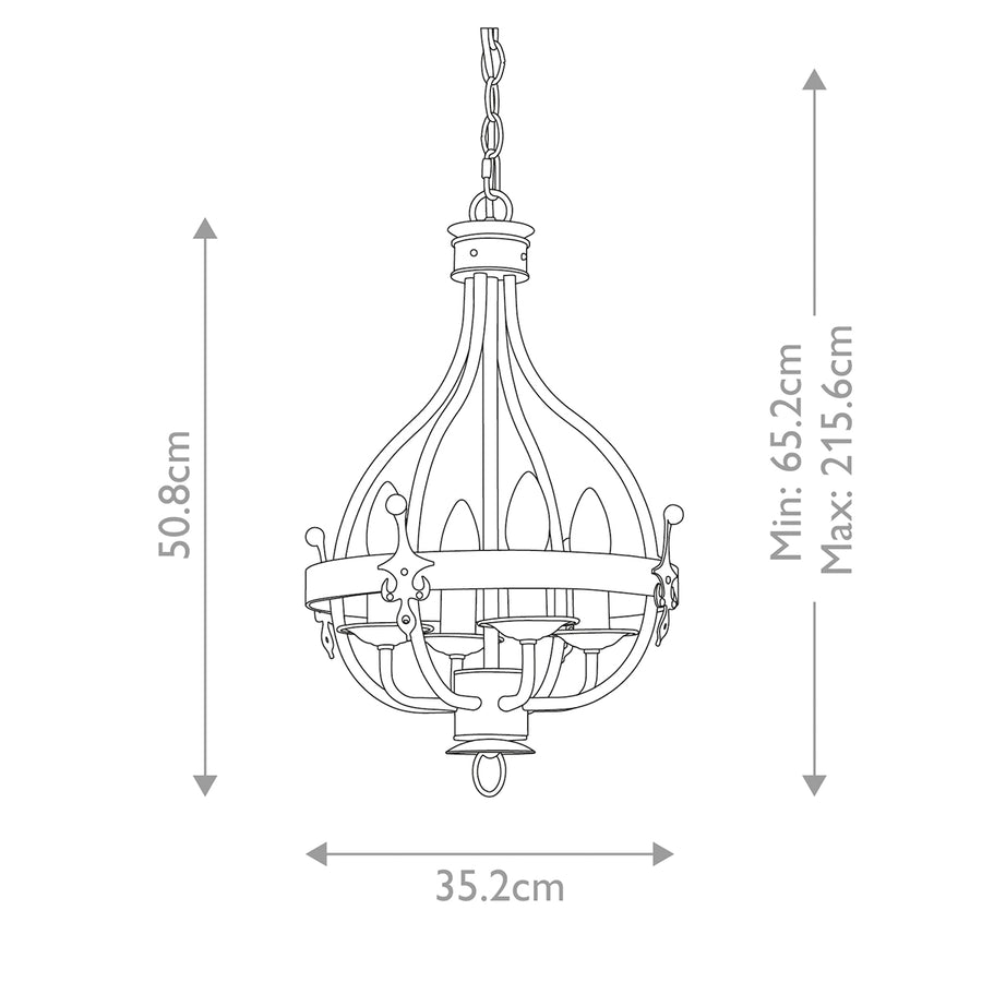Schéma coté du luminaire avec hauteur et largeur indiquées en centimètres