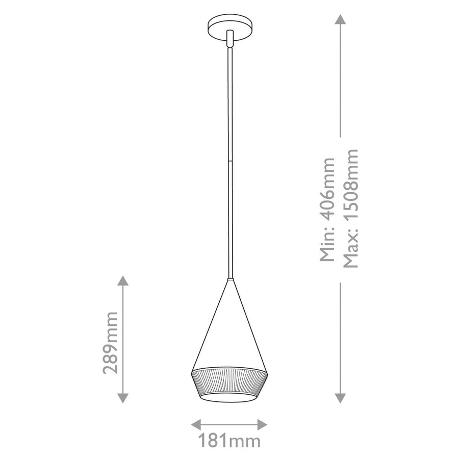 Schéma coté avec hauteur minimale, maximale, diamètre et hauteur de l'abat-jour