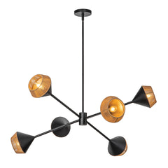 Suspension Daphne 6 lumières noire et bois, verre