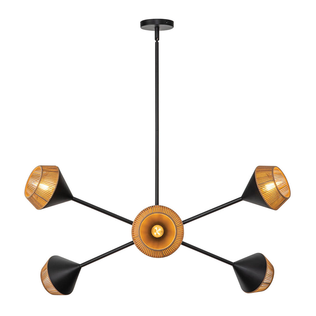 Suspension Daphne 6 lumières noire et bois, verre