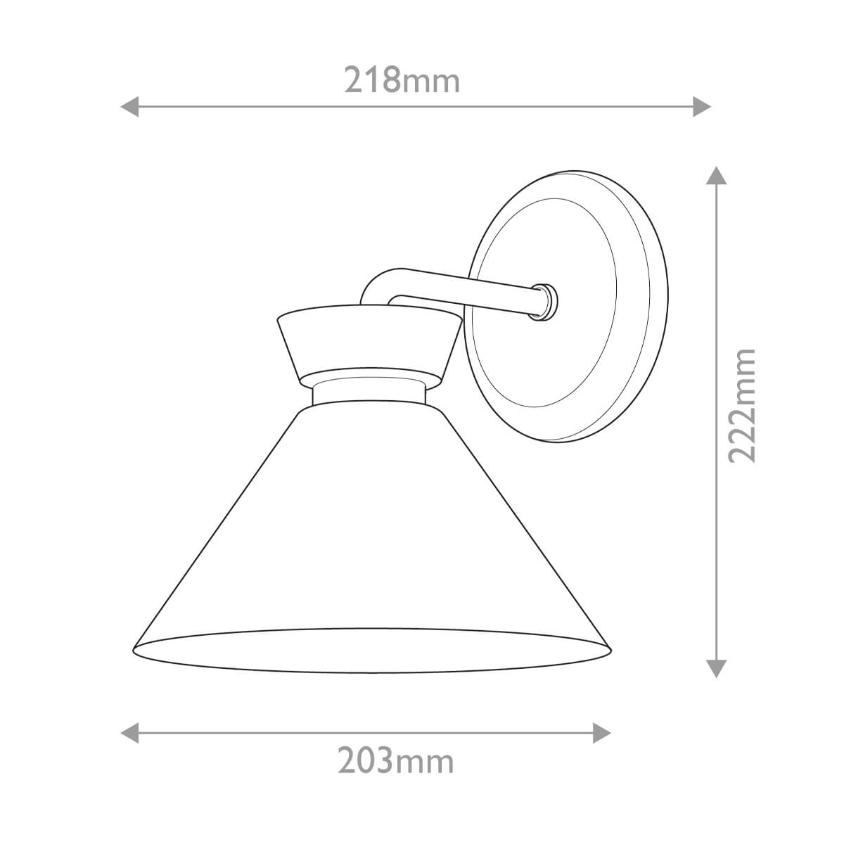 Schéma coté de l'applique avec dimensions en millimètres largeur et hauteur.