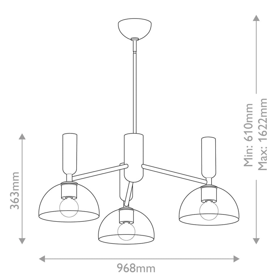Lustre Jude 3 lumières noir mat et transparent, verre