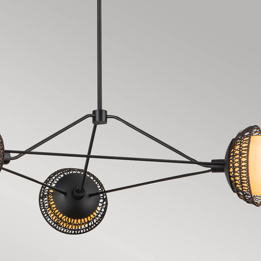 Suspension Perth 3 lumières noire mat et opale, verre