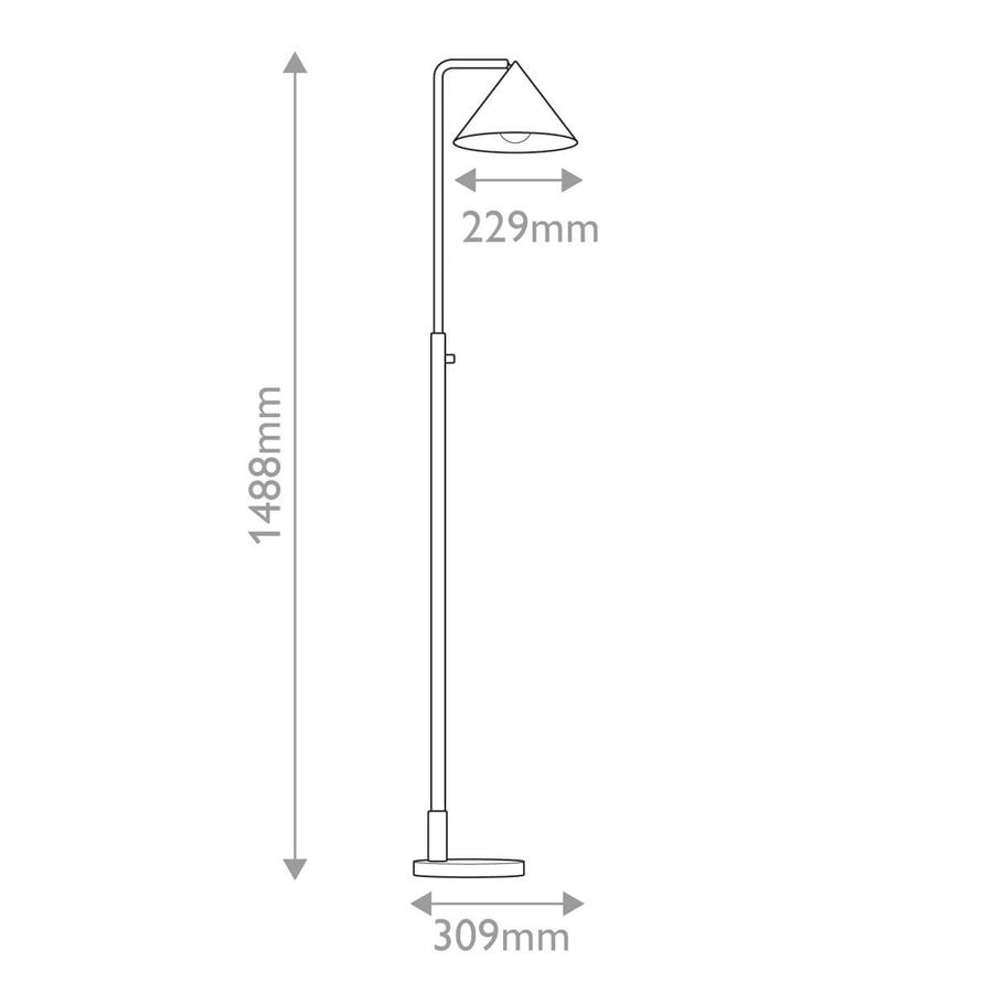 Schéma de dimensions du lampadaire avec hauteur 1488 mm et largeur 309 mm