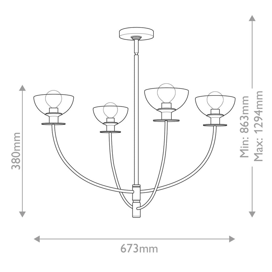 Lustre Sylvia 4 lumières doré et transparent, verre