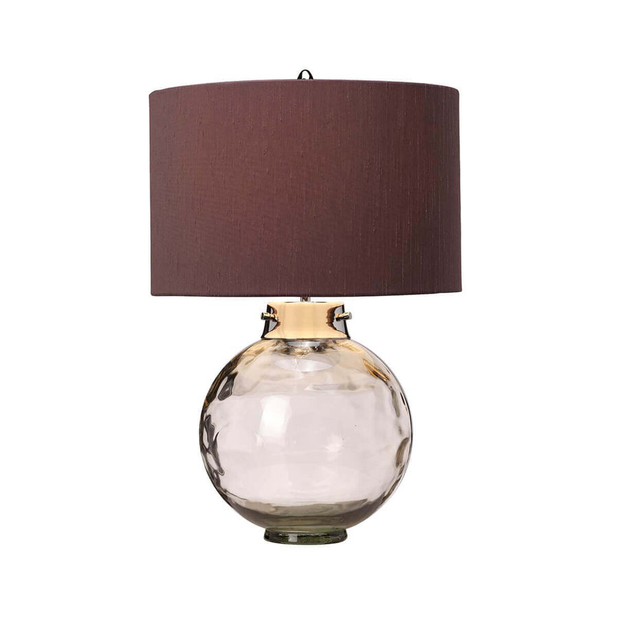 Version au collier doré poli, abat-jour prune et globe de verre fumé