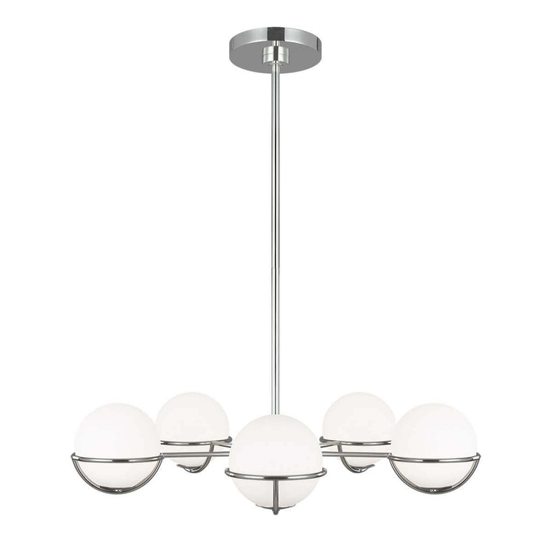 Lustre Apollo 5 lumières nickel poli, verre