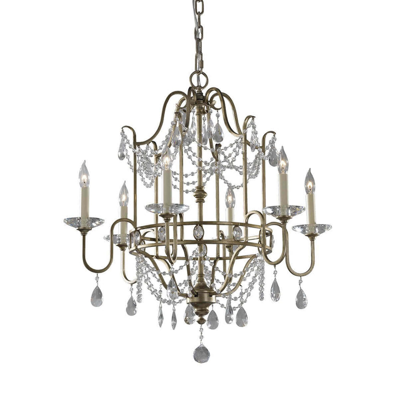 Lustre Gianna 6 lumières doré et argenté, cristal