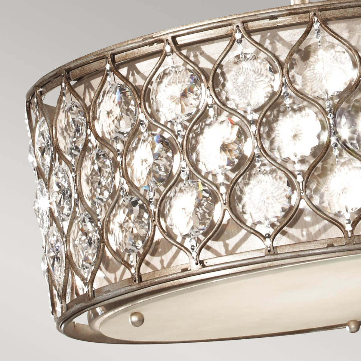 Suspension Lucia 3 lumières argentée, cristal, Ø 46 cm